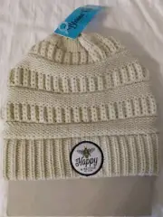 Blessed Girl Adult Winter Ponytail Hat Toboggan Beanie-CreamWhite-Love & Rejoice