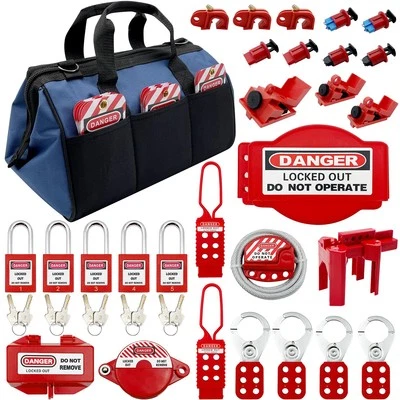 Lockout Tagout Kit - Clamp-On Circuit Breaker Lockout, Group Lockout Hasps, L...