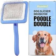 Long Pin Wood Slicker Brush for Dematting & Grooming Long-Haired Poodle & Doodle Breeds for Fluff Detangling & Keeping Mats Free on Poodles, Goldendoodles & Curly Dogs
