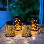 1 Pc outdoor waterproof solar butterfly hummingbird dragonfly hollow iron lantern courtyard garden lawn park tree hanging lamp projection lamp landscape viewin