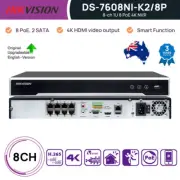 Original Hikvision 8CH 8POE 4K 12MP 2SATA NVR Video Recorder DS-7608NI-K2/8P HDD