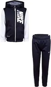 [Nike] Boy`s Dry Fit Therma Zip Hoodie & Sweatpants 2 Piece Set (White(86G933-W1X)/Black, 12 Months)