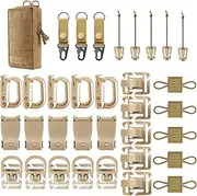 FRTKK Molle Accessories Kit of 34 Attachments for Tactical Backpack Belt Vest D-Ring Locking Gear Clip for 1“ Webbing Strap