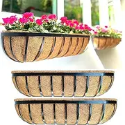 LaLaGreen Outdoor Wall Planter for Plants (2 Pack, 30 Inch) Black Metal Window Boxes Planters Attach to House, Large Flower Basket Deck Railings Hanging with Coco Liner Fence Balcony Patio Porch