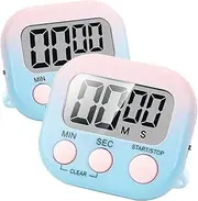 Kitchen Timer,2 Piece Multi-Function Electronic Timer,H HOME-MART Magnetic Digital Timers Big LCD Display The Loud/Silent Switch Countdown Timer (Gradient Pink Blue(2 Pack))
