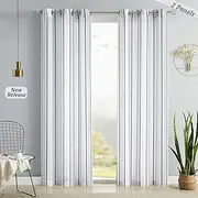 SXZJTEX Pinstripe Window Curtain Panels Modern Vertical Stripes Sheer Drapes for Bedroom Light Filtering Privacy Protection Window Treatment Set for Living Room 42"x95", 2 Panels, Black