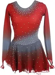 [JRUIA] Girls Ice Skating Costume Gray Red Halo Dyeing Kids Figure Skating Competition Dress Artistic Gymnastics Leotards
