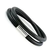 Leather Wrap bracelet-Sterling Silver Clasp Black Nappa Leather-Unisex