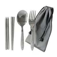 在飛比找樂天市場購物網優惠-束口袋餐具組 環保餐具組 不鏽鋼餐具組 不鏽鋼筷 折疊筷 叉