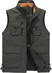[AKTQL88] Men's Gilet Multi-Pocket Vest Outdoor Sleeveless Casual Jacket Mesh Breathable Vest for Fishing Photography Travel