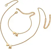 [Pichcppo] 2Pcs Initial Necklace Bracelet Set,Alphabet Pendant Necklace,Heart Initial Necklace,Girls Jewelry,Gold Bracelet Necklace