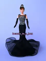 Audrey Hepburn Barbie Doll in Mermaid Ball Gown Black Silver Redress NO BOX OOAK