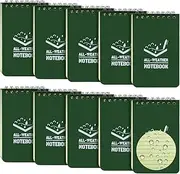 10 Pack Waterproof Notebook, FHDUSRYO 3x5 inch Pocket Notepad, All Weather Pocket Notebook, Write in The Rain Mini Spiral Notepad with Grid, Steno Memo Pads for Outdoor, Office, School (Green)