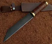 AMAZING HANDMADE POWDER COATED CARBON STEEL SEAX KNIFE | STACKED LEATHER HANDLE