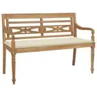 vidaXL Batavia Bench with Cream Cushion 120 cm Solid Teak Wood 2BB