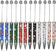 Maydahui 12 PCS Christmas Beadable Ballpoint Pens Retractable Bead Pen DIY Shaft Beaded Pens Santa Claus Snowman Christmas Tree Snowflake Style Metal Black Ink for DIY Making School Party Crafting