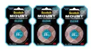 Scotch Mount Clear Double Sided Mounting Tape, 1" x 60", Up 15 lbs, 3 Pack