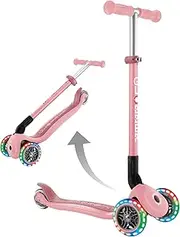 Globber Primo Kids 3 Wheel Foldable Scooter with Light Up Wheels and Reinforced Deck Colour Matching Deck for Children 3 Years Plus - 2 Year Warranty