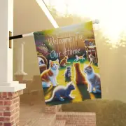 Garden Banner - Cat and Kittens Welcome To Our Home