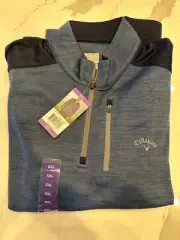 NEW WITH TAGS CALLAWAY MENS QUARTER ZIP PULLOVER PEACOAT HEATHER COLOR XXL