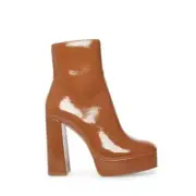 Steve Madden Luisina Cognac Patent Square Toe Block Heel Pull On Ankle Boot