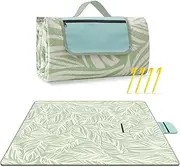 Ikubigu Large Picnic Rug, 200 x 200 cm Waterproof Foldable Beach Blanket with 3-Layer Thick Rug, Pocket & 4 Stakes, Handy Picnic Mat Tote Perfect for Camping, Beach, Hiking, Grass, Machine Washable