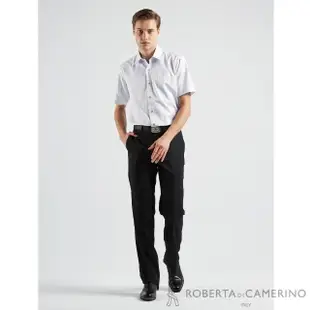 【ROBERTA 諾貝達】台灣製男裝 商務必備款 條紋白底短袖襯衫(藍)