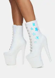 [XTRA by YRU] Mya Star White Glitter Platform Boots