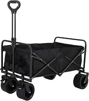 Collapsible Folding Wagon with Table Double Decker Folding Heavy Duty Cart with All Terrian Wheel for Camping Garden Sports Beach (Black,97 * 51 * 56cm)