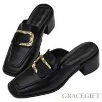 在飛比找Yahoo奇摩購物中心優惠-【Grace Gift】紀卜心聯名-雙層蛋糕中跟穆勒鞋 黑