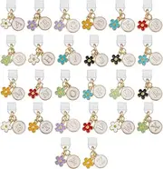 GOMAKERER 26 Pcs 26 Styles Letter Dust Plug Charms, Type C Dust Plugs 1.18 Inch Long Mobile Dustproof Plug with Flower Pendants USB C-Port Caps Protector for Most Type C Phone