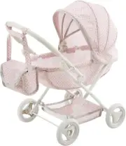 Little World Polka Dot Princess Baby Doll Pram Stroller with Retractable Canopy