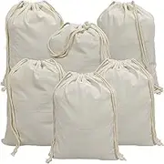 Freletry Drawstring 100% Cotton Muslin Bags Reusable Storage Bag for Shopping Home Kitchen Food Grocery Vegetable Storage etc. (6 PCS 12"x16"/30x40cm)