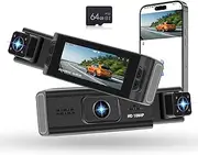 [Hodozzy] 1080P Dash Cam Car Front and Indoor with 64GB SD Card, WiFi Dash Cam Car 3.16 FHD Inch IPS Screen, App Control, Dual Car Camera with Loop Recording, Night Vision, Exposure Compensation