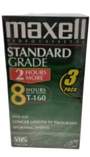 Maxell Video Cassette Standard Grade 2hr+ 3 Pack T-160/327CM