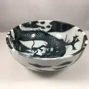 Japanese 7.75"D Rice Soup Noodle Dinner Bowl Black RYU Dragon Cloud JAPAN MADE