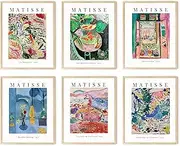 HAUS AND HUES Matisse Prints with Frame - Set of 6 Matisse Poster, Contemporary Matisse Wall Art, Boho Vintage Posters for Room Aesthetic (Beige Frame, 11x14)