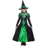 萬聖節兒童服裝 EMERALD WITCH COSTUME 女童綠黑色巫婆長裙