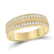 14k Yellow Gold Round Diamond Wedding Hammered Band Ring 1/2 Cttw