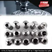 15 Pc 5C Round Collet Set Fractional 1/8"-1" High Precision For Lathe