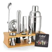 Bartender Kit Cocktail Shaker Set with Stand Bar Tool Burlywood Silver - 11pcs