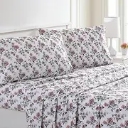 Modern Threads Soft Microfiber Printed Sheets - Luxurious Microfiber Bed Sheets - Includes Flat Sheet, Fitted Sheet with Deep Pockets, & Pillowcases Rose Bloom Queen