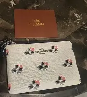 Coach Wristlet Flowers & White With Gift Box, Tags, Ribbon & Care Instructions
