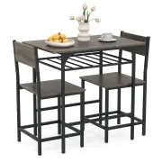 CostwayDining Table Set 3-Piece Wood Rectangular Table and Chair Set for 2-Grey