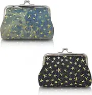 [WisePoint] 2 PCS Coin Purse, Denim Fabric Small Purse Fashionable Coin Pouch with The Kiss Lock Design, Lightweight Ladies Purse for Change, Bank Cards, Keys, Lipstick, Black+light Blue, stylish