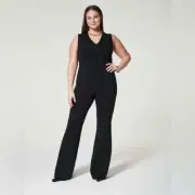 SPANX Size 2X The Perfect Jumpsuit Smoothing Pointe Flare Leg V-Neck Zipper Back