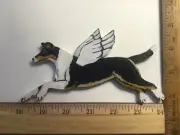 Handmade Wooden Handpainted TRI-COLOR COLLIE Ornament-Angel with wings/Magnet