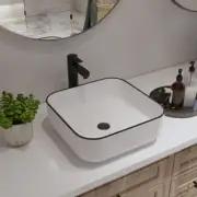 Ace 15'' White/Black Square Ceramic Vessel Bathroom Sink