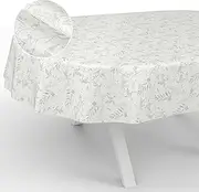 Oilcloth Tablecloth, Washable, Oilcloth, Garden Tablecloth, Outdoor, Indoor, Oval, 220 x 140 cm, Cut Edge, Leaves, Grey