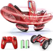[DEERC] Iron Remote Control Car - Double Sided Mini RC Stunt Car, 360°Rotating 4WD Off-Road RC Cars with Headlights 2.4Ghz Indoor/Outdoor Rechargeable Toy Car for Boys Girls Age 4-7 8-12 Birthday Gift